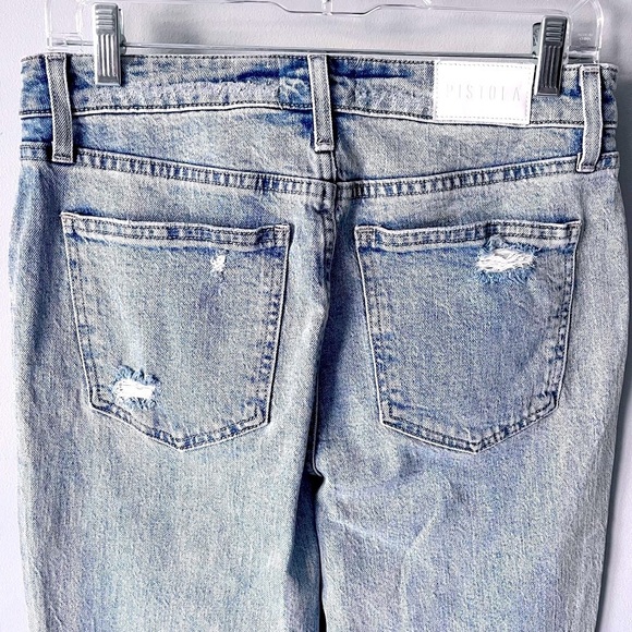 PISTOLA High Rise Straight Leg Crop Distressed Light Wash Zip Fly Jeans 28” Blue - Picture 7 of 10